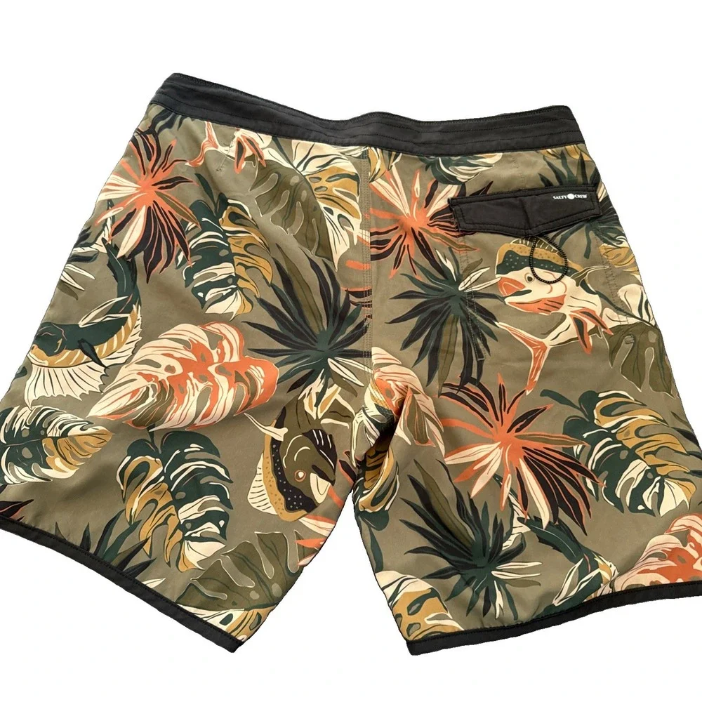 Salty Crew Boardshorts Size 34 Tropical Leaf Fish Print Swim Surf Trunks Vaca